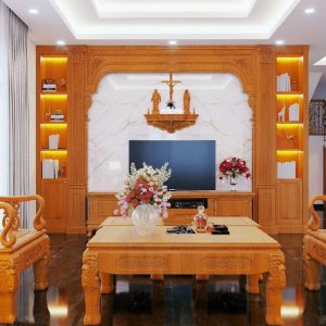 Nội thất phòng khách gỗ gõ đỏ